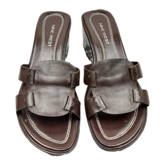 Nine west Brown Leather Wedge Sandals - Picture 1 of 8
